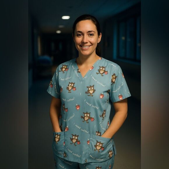 Tasmanian Devil SMALL scrub top COFFEE - Picture 2 of 9